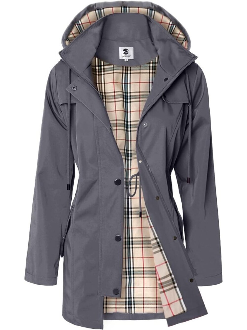 Women's Dark Grey Long Hooded Rain Jacket Outdoor Imported Windbreaker Raincoat